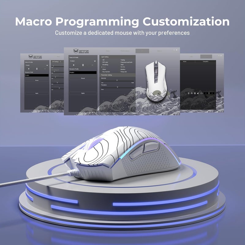 HITIME XVX G705 Wired Gaming Mouse, 12000 DPI RGB Gaming Mouse with 12 Backlit Modes & 7 Macro Buttons, PC Gaming Mice Support DIY Keybinding, Mouse Gamer Computer Mouse for Laptop PC Mac Windows,Topographic - Image 3